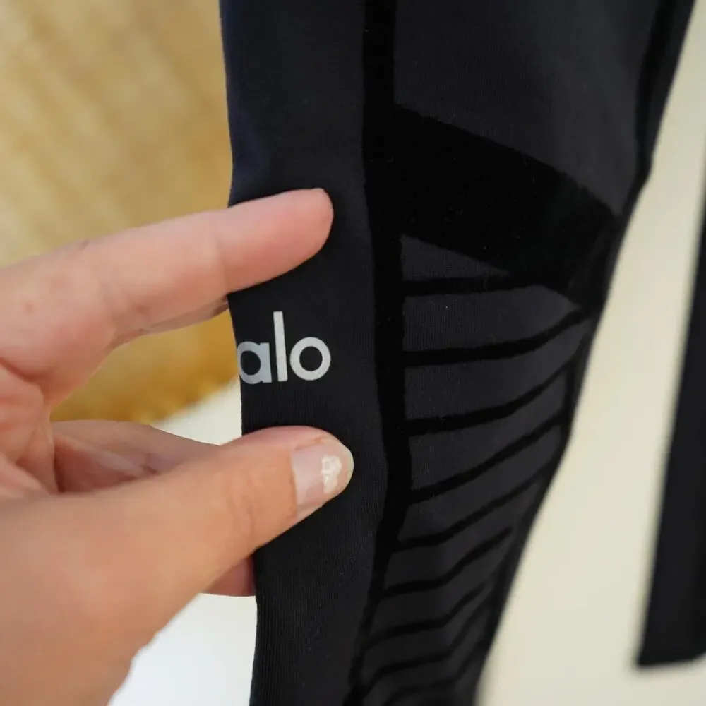 Alo Yoga Flocked High Waist Moto‎ Leggings Black Womens Size Small